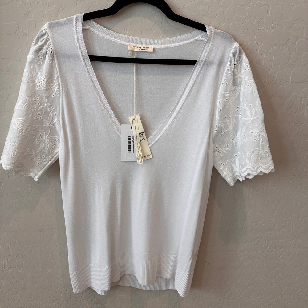 Lovestitch White Lace Sleeve Blouse NWT